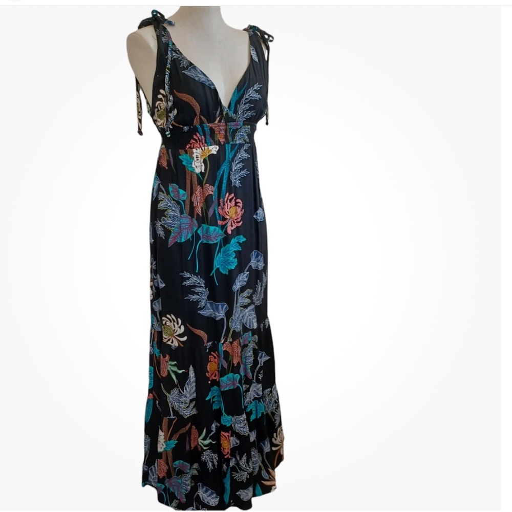 NWT LoveStitch dress black floral plunge neck & back. S XS Sundress‎ love stitch